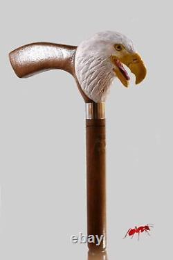 Walking Stick Hand Carved Eagle Head Handle Wooden Handmade Bird Walking Cane1