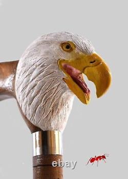 Walking Stick Hand Carved Eagle Head Handle Wooden Handmade Bird Walking Cane1