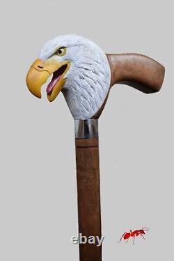 Walking Stick Hand Carved Eagle Head Handle Wooden Handmade Bird Walking Cane1