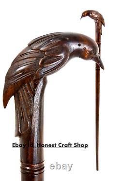 Walking Stick Hand Carved Raven Head Wooden For Men Women Bird