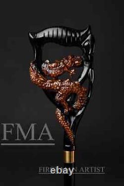 Walking Stick Handle Dragon Wooden Hand Carved Unique Walking Cane Stick Gift