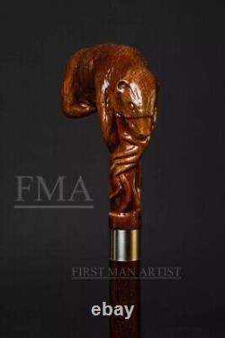 Walking Stick Handle Giant Sloth Wooden Hand Carved Animal Walking Cane Stick