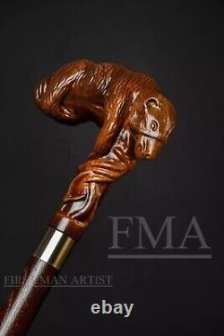 Walking Stick Handle Giant Sloth Wooden Hand Carved Animal Walking Cane Stick