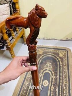 Walking Stick, Handmade Wood Crafted Comfortable Cane Wolf Carved Cane Wooden