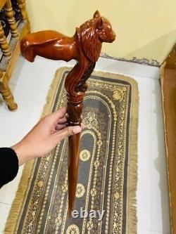 Walking Stick, Handmade Wood Crafted Comfortable Cane Wolf Carved Cane Wooden
