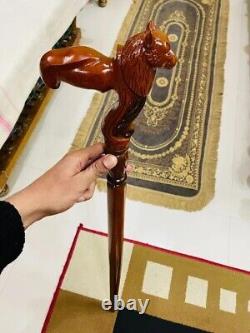 Walking Stick, Handmade Wood Crafted Comfortable Cane Wolf Carved Cane Wooden