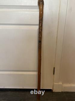 Walking Stick Japanese Carved Bamboo Carved Depicting Samurai and Snake