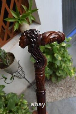 Walking Stick, Lion Face Wooden Carved Walking Stick Cane handmade wood crafted