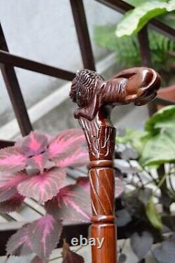 Walking Stick Lion Wooden Carved Cane Elegant Hand carved wooden