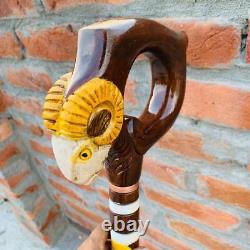 Walking Stick Multi Color Goat Hand Carved Unique Design Wood Carving