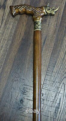 Walking Stick Rhinoceros Rhino OAK wood Canes Wooden Cane Handcrafted