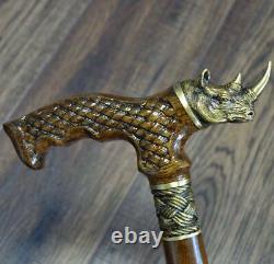 Walking Stick Rhinoceros Rhino OAK wood Canes Wooden Cane Handcrafted