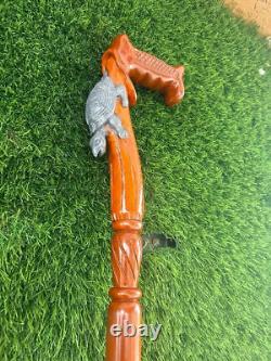 Walking Stick Turtle Hand Carved Head Designer Walking Cane Elegant Wood