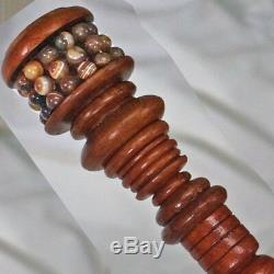 Walking Stick Wood Hand-Carved with Botswana Agate Gemstone & Sterling Silver