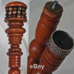 Walking Stick Wood Hand-Carved with Botswana Agate Gemstone & Sterling Silver