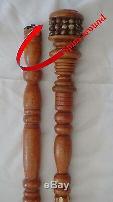 Walking Stick Wood Hand-Carved with Botswana Agate Gemstone & Sterling Silver
