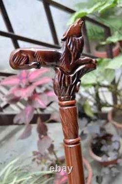 Walking Stick with Natural Wood Wolf Wooden hand Carved Cane Unique Handcrafted