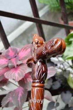 Walking Stick with Natural Wood Wolf Wooden hand Carved Cane Unique Handcrafted