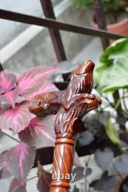 Walking Stick with Natural Wood Wolf Wooden hand Carved Cane Unique Handcrafted