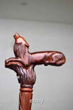 Walking Stick with Natural Wood Wolf Wooden hand Carved Cane Unique Handcrafted