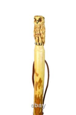 Walking Stick with Owl Carving in Hardwood, Strong Kiln Dried Hiking Staff Canes