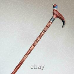 Walking cane Pheasant wooden cane Hand carved handle and shaft Custom
