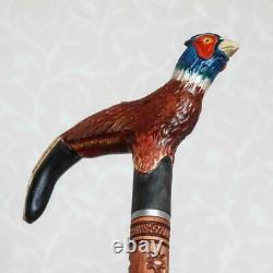 Walking cane Pheasant wooden cane Hand carved handle and shaft Custom