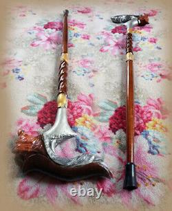 Walking cane men Hand carved walking stick the fox Wood walking cane hand