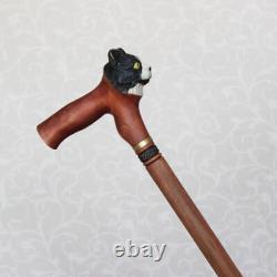 Walking cane with Home cat Hand carved handle and shaft Hiking stick