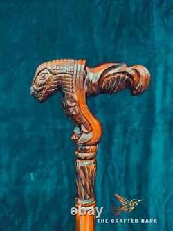 Walking stick Handcrafted Wooden Carved Cane featuring a Dinosaur Design Best