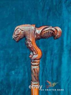 Walking stick Handcrafted Wooden Carved Cane featuring a Dinosaur Design Best