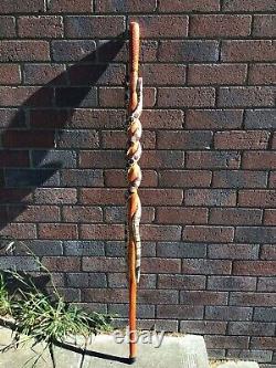 Walking stick cane rattlesnake and copperhead snake staff ooak hand carved