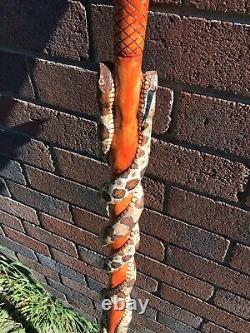 Walking stick cane rattlesnake and copperhead snake staff ooak hand carved