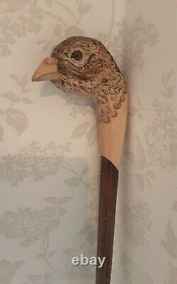 Walking stick / shooting / dress stick. Hand carved Hen Pheasant