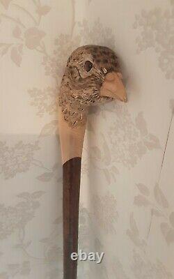 Walking stick / shooting / dress stick. Hand carved Hen Pheasant