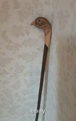 Walking stick / shooting / dress stick. Hand carved Hen Pheasant