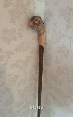 Walking stick / shooting / dress stick. Hand carved Hen Pheasant