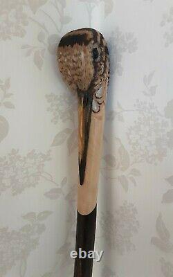 Walking stick / shooting / dress stick. Hand carved Woodcock