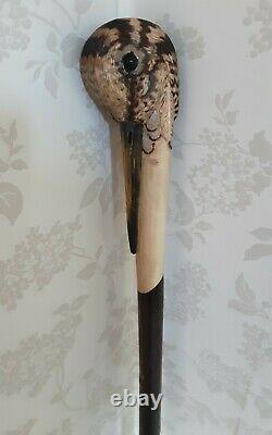 Walking stick / shooting / dress stick. Hand carved Woodcock
