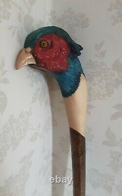 Walking stick / shooting stick / dress stick. Hand carved Cock Pheasant