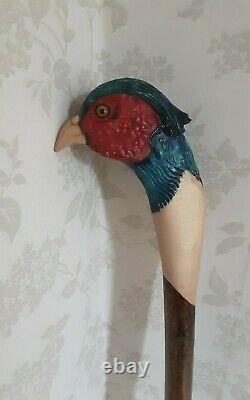 Walking stick / shooting stick / dress stick. Hand carved Cock Pheasant