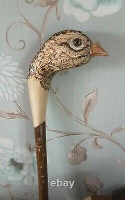 Walking stick / shooting stick / dress stick. Hand carved Female Pheasant