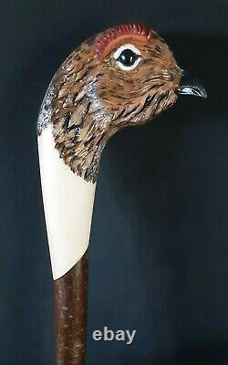 Walking stick / shooting stick / dress stick. Hand carved Grouse