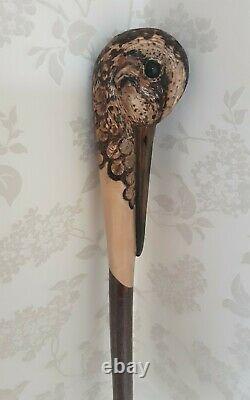 Walking stick / shooting stick / dress stick. Hand carved Snipe