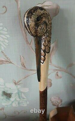 Walking stick / shooting stick / dress stick. Hand carved Snipe