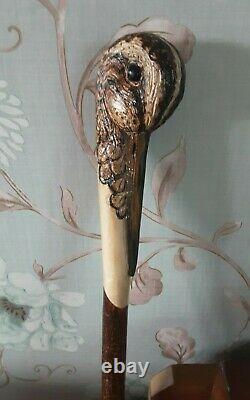 Walking stick / shooting stick / dress stick. Hand carved Snipe