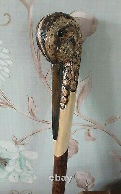 Walking stick / shooting stick / dress stick. Hand carved Snipe