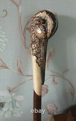 Walking stick / shooting stick / dress stick. Hand carved Snipe