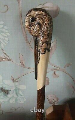 Walking stick / shooting stick / dress stick. Hand carved Snipe