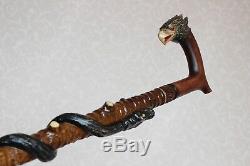 Walking sticks canes Eagle Snake Carved handle Wooden cane Hand carving stick